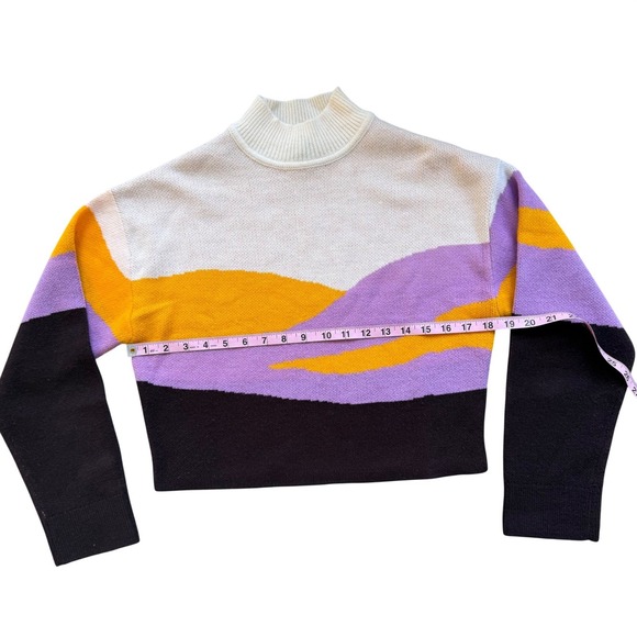 H&M Abstract Colorblock Sweater Womens XXS Multi Mock Neck Cropped Modernist - Picture 2 of 3